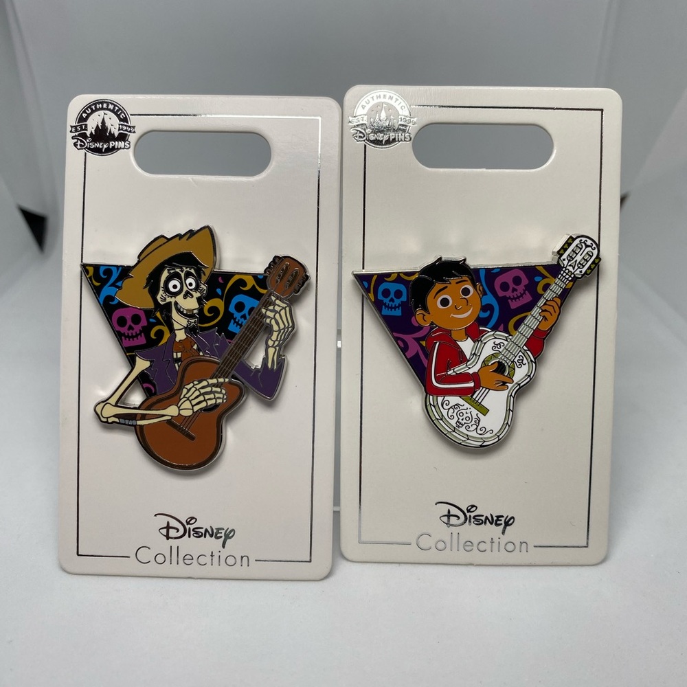 Disney Parks Pixar Coco Miguel Hector with Guitar Pin Set of 2 Pins NEW